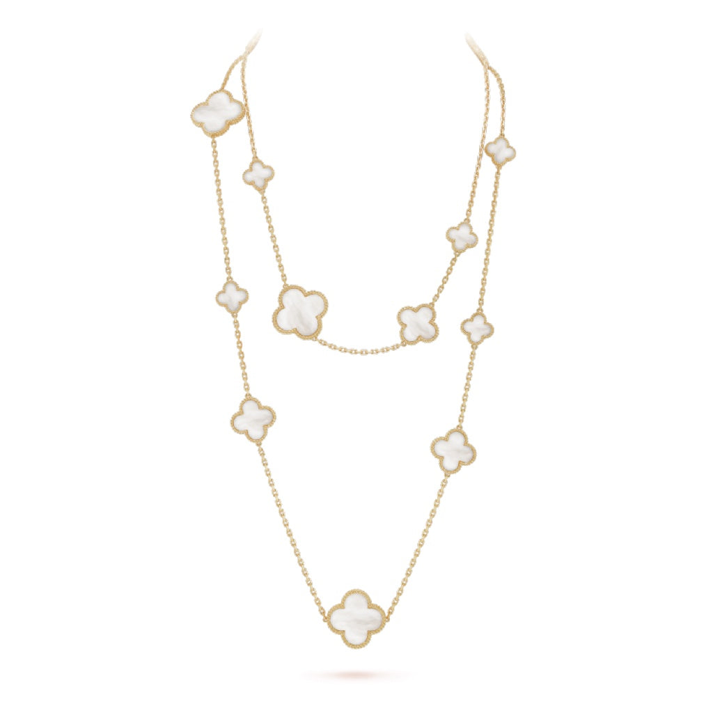 [Marin]CLOVER 16 MOTIF WHITE MOP GOLD NECKLACE