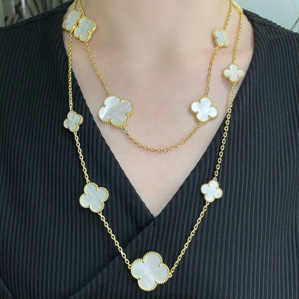 [Marin]CLOVER 16 MOTIF WHITE MOP GOLD NECKLACE