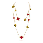 [Marin]CLOVER 16 MOTIF CARNELIAN TIGER EYE ROSE GOLD NECKLACE