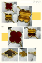 [Marin]CLOVER 16 MOTIF CARNELIAN TIGER EYE ROSE GOLD NECKLACE