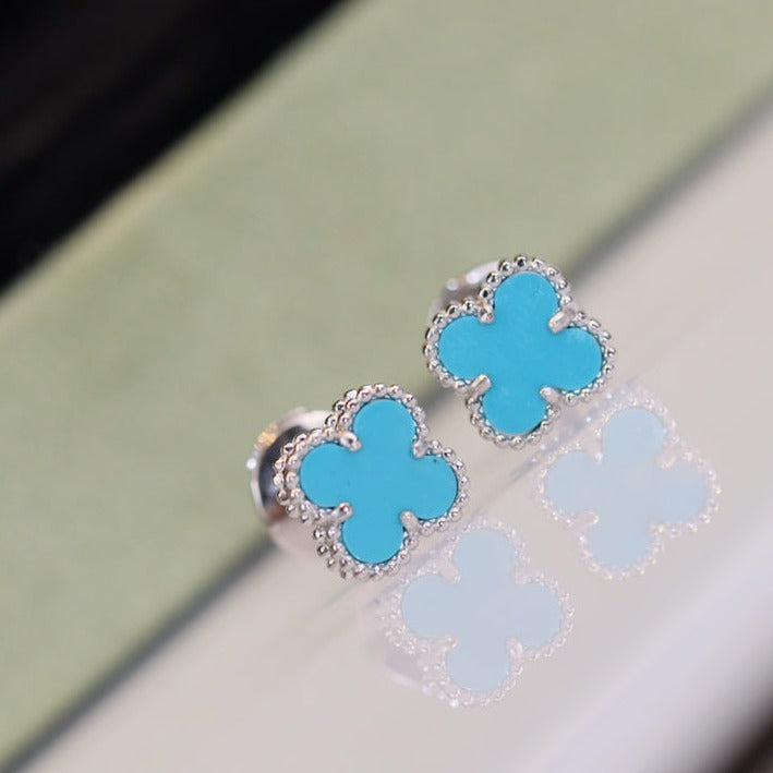 [Marin]CLOVER MINI TURQUOISE SILVER STUD EARRINGS