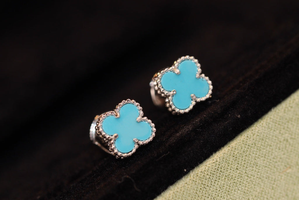 [Marin]CLOVER MINI TURQUOISE SILVER STUD EARRINGS