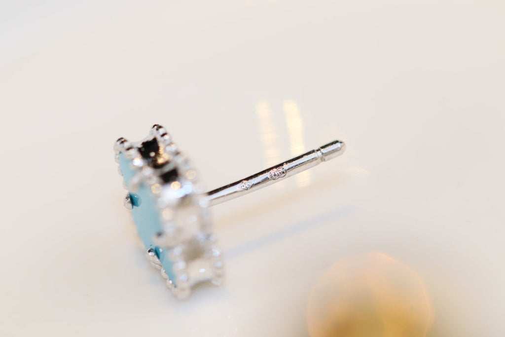 [Marin]CLOVER MINI TURQUOISE SILVER STUD EARRINGS