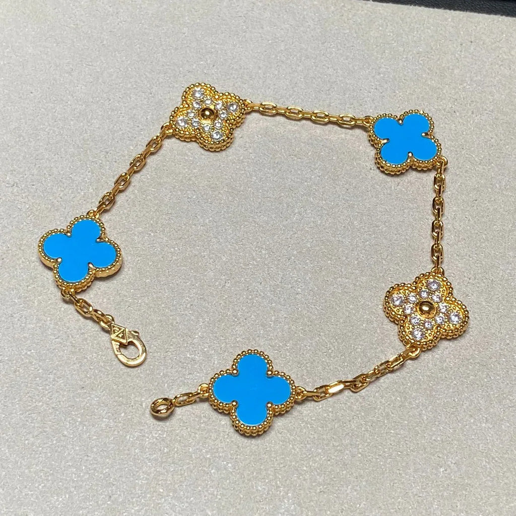 [⭐Shinejoy] CLOVER 5 MOTIF BLUE AGATE BRACELET COLLECTION