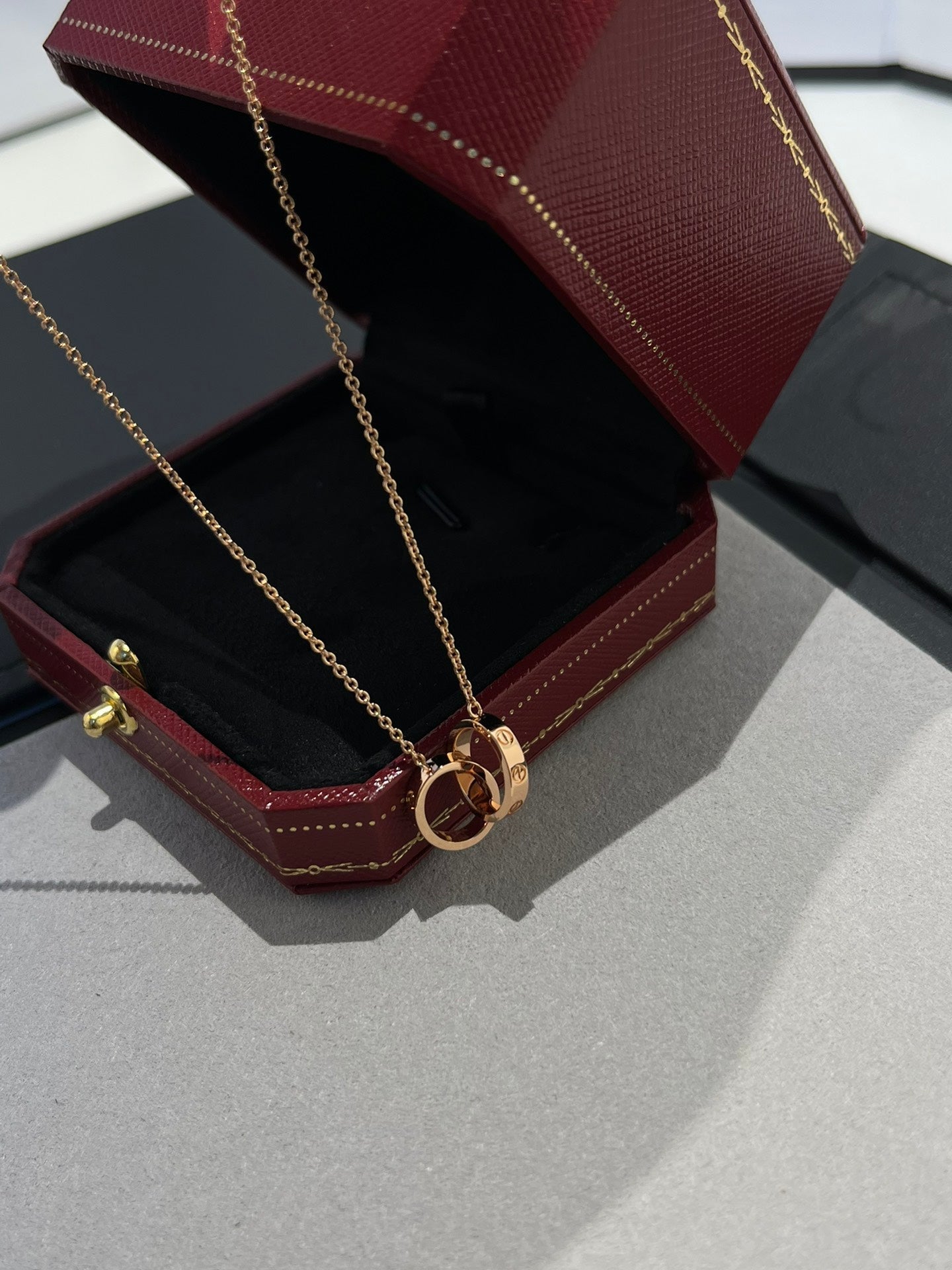 [Marin]LOVE NECKLACE DOUBLE RING PINK GOLD