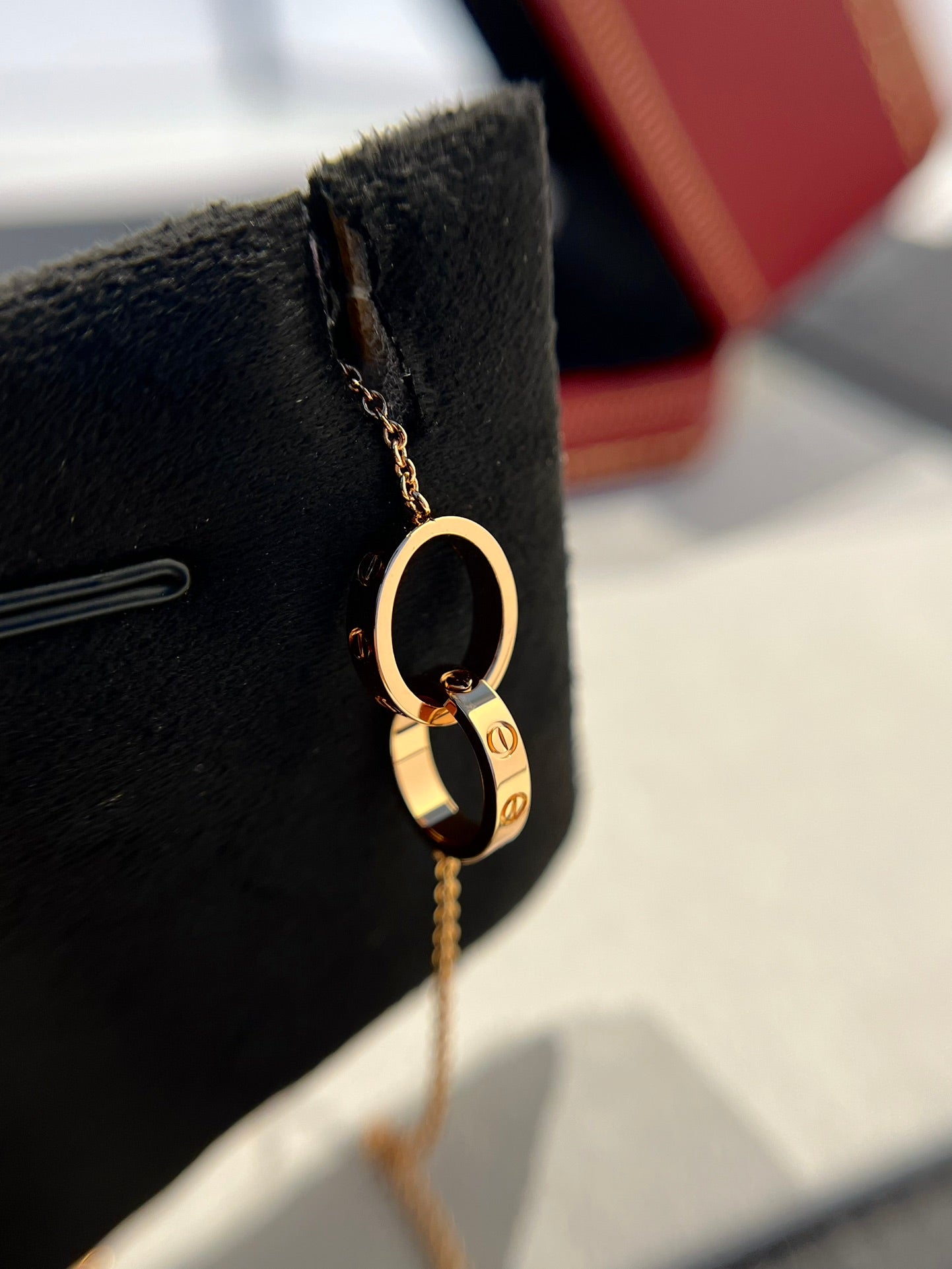 [Marin]LOVE NECKLACE DOUBLE RING PINK GOLD