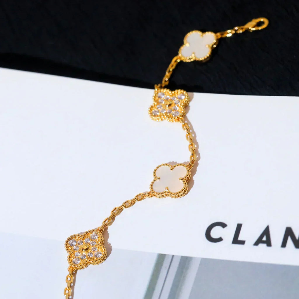 [⭐Shinejoy]CLOVER WHITE PEARL MOP BRACELET 5 MOTIFS COLLECTION