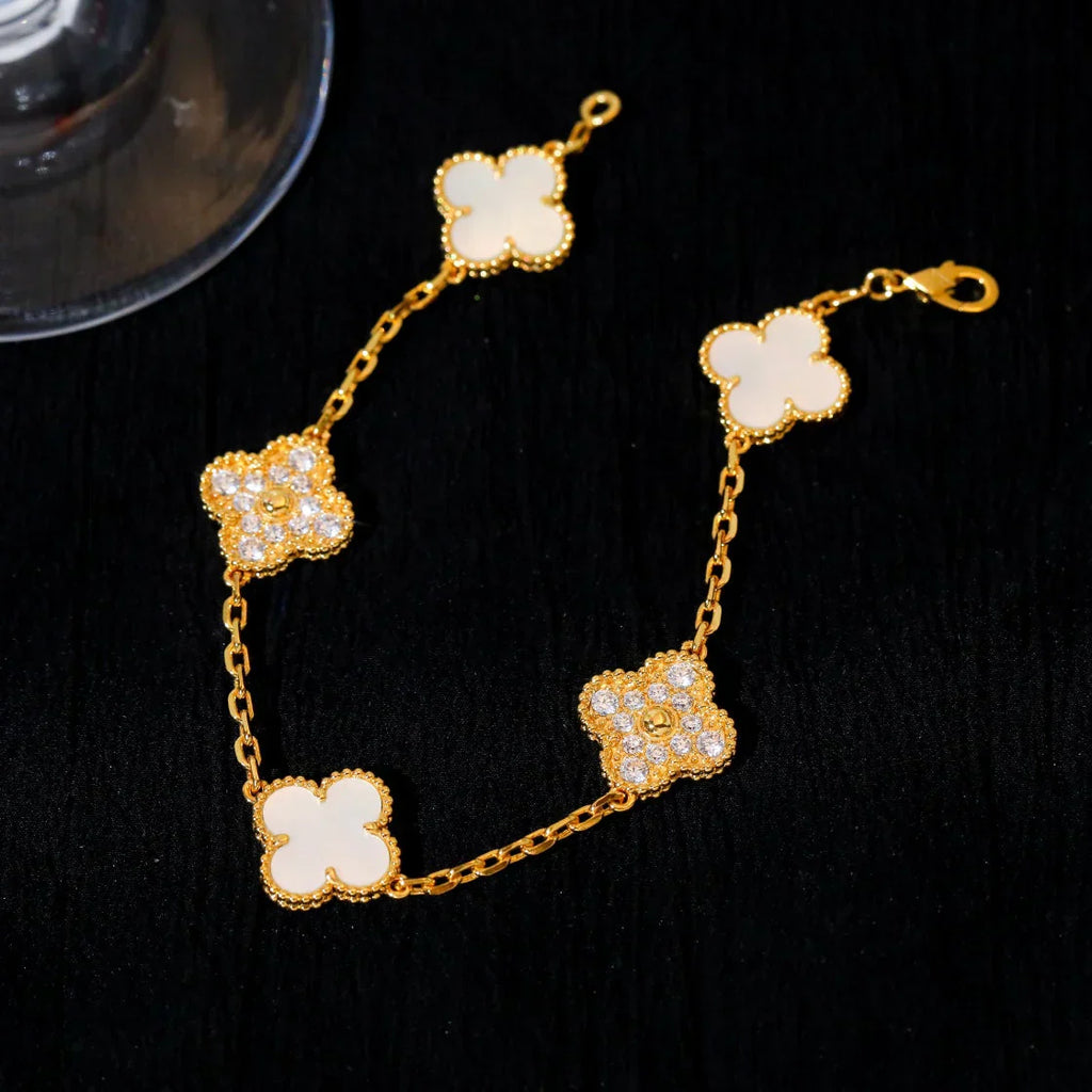 [⭐Shinejoy]CLOVER WHITE PEARL MOP BRACELET 5 MOTIFS COLLECTION