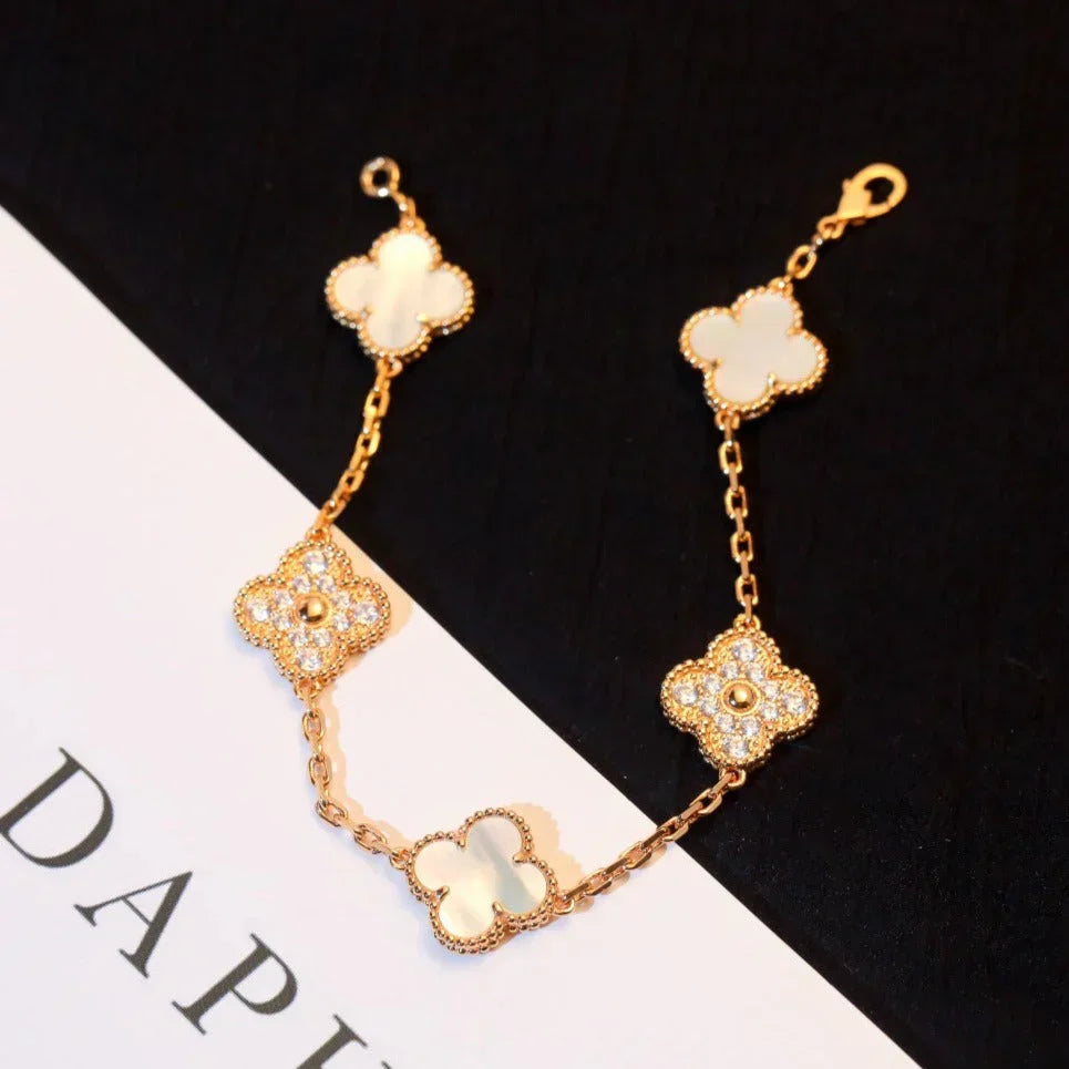 [⭐Shinejoy]CLOVER WHITE PEARL MOP BRACELET 5 MOTIFS COLLECTION