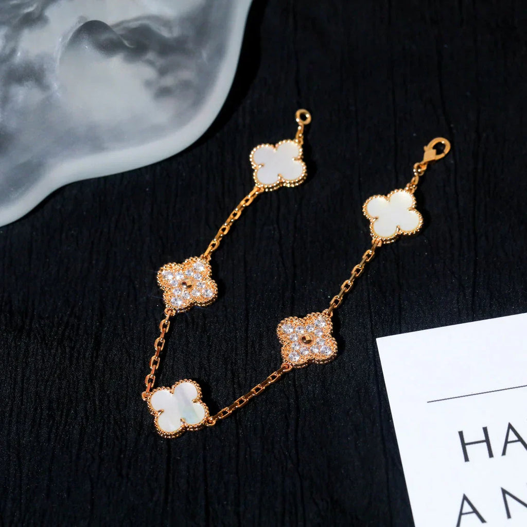 [⭐Shinejoy]CLOVER WHITE PEARL MOP BRACELET 5 MOTIFS COLLECTION