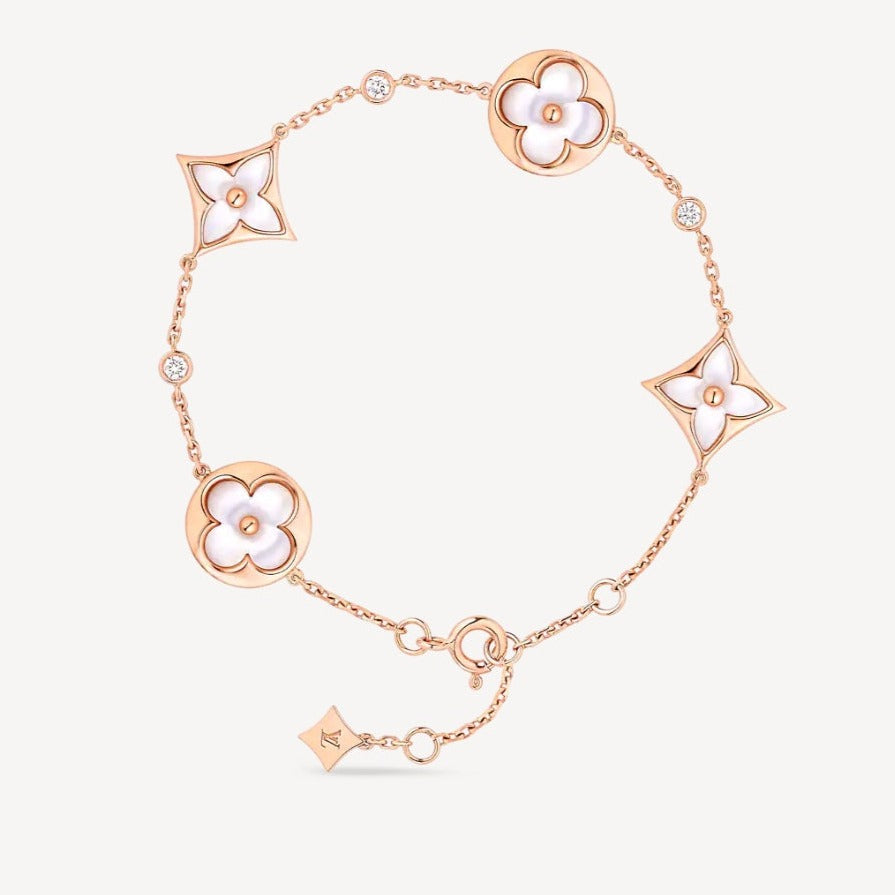 [Marin]STAR AND SUN 4 MOTIF WHITE MOP PINK GOLD BRACELET