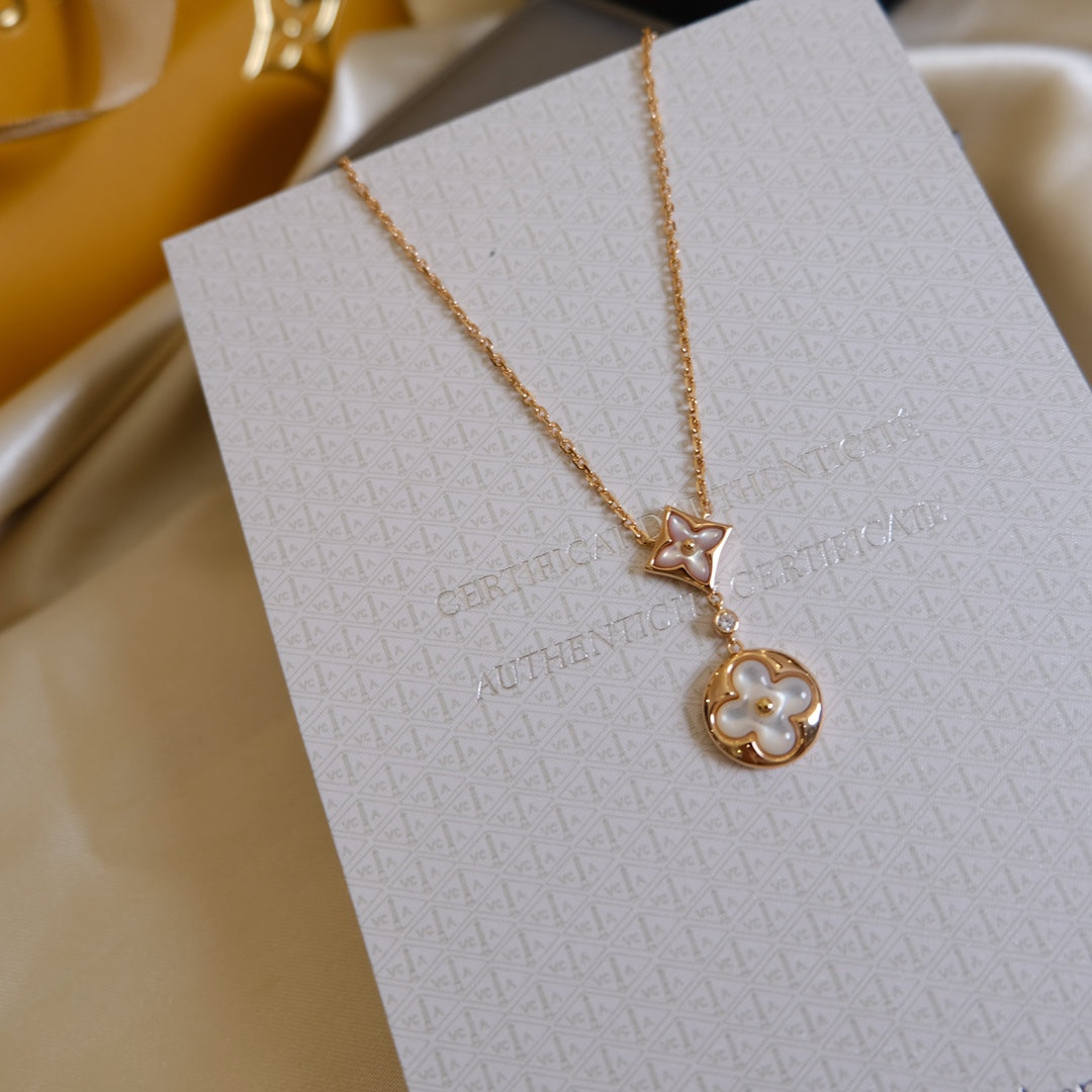 [Marin]STAR AND SUN WHITE MOP 2 MOTIF PINK GOLD NECKLACE