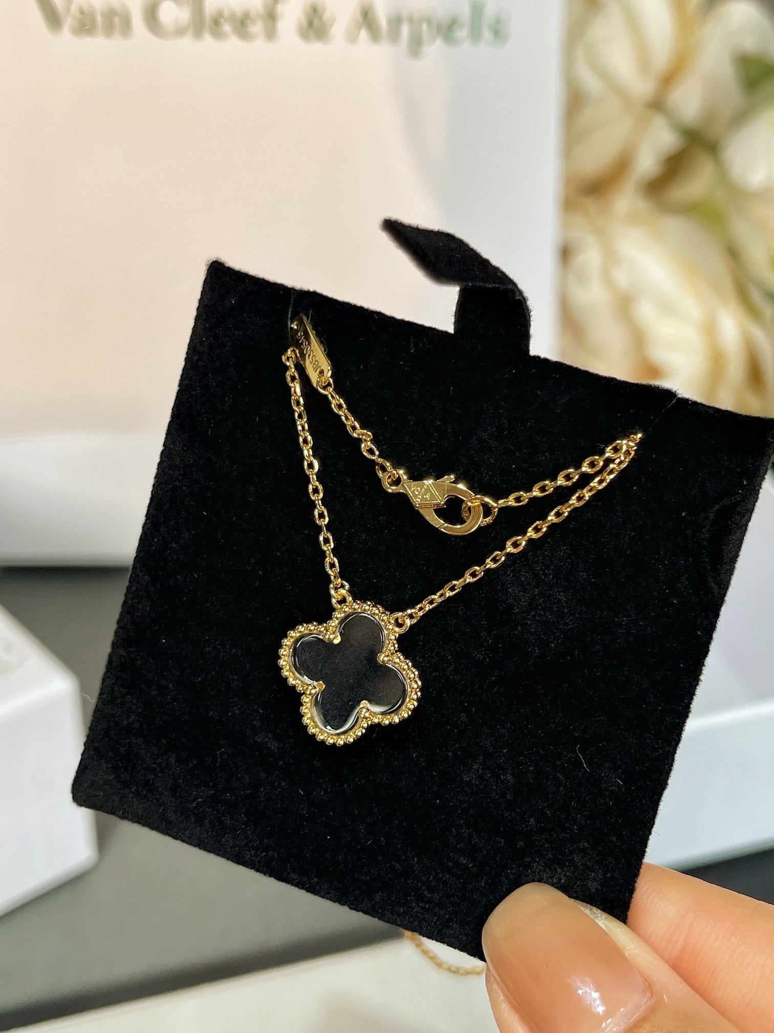 [Marin]CLOVER ROCK CRYSTAL ROSE GOLD NECKLACE