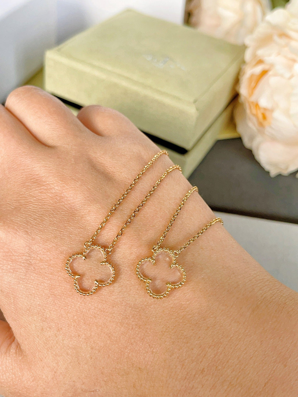 [Marin]CLOVER ROCK CRYSTAL ROSE GOLD NECKLACE