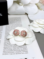 [Marin]26C Pink Camellia Pearl Enamel Stud Earrings