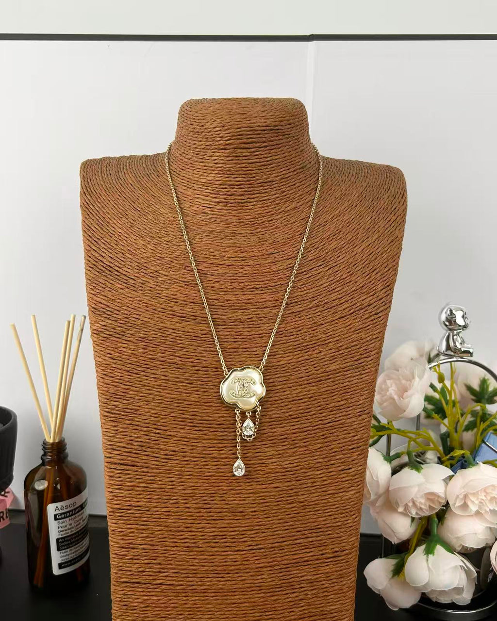 [Marin]Cloud Pearl Mother-of-Pearl Diamond Chain Pendant Necklace