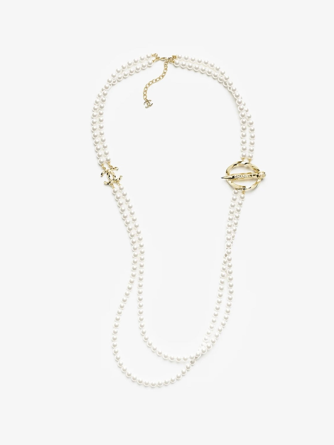 [Marin]25K Pencil Double C Double-Layer Pearl Sweater Chain