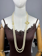 [Marin]25K Pencil Double C Double-Layer Pearl Sweater Chain