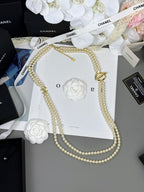 [Marin]25K Pencil Double C Double-Layer Pearl Sweater Chain