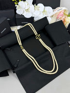 [Marin]25K Pencil Double C Double-Layer Pearl Sweater Chain
