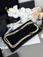 [Marin]25K Pencil Double C Double-Layer Pearl Sweater Chain
