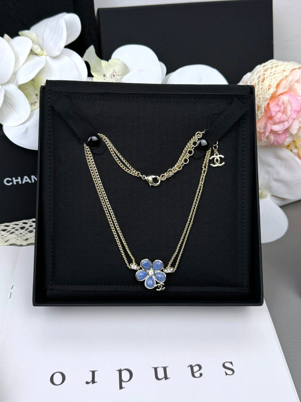 [Marin]New Blue Floral Double-Layer Necklace