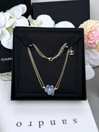 [Marin]New Blue Floral Double-Layer Necklace