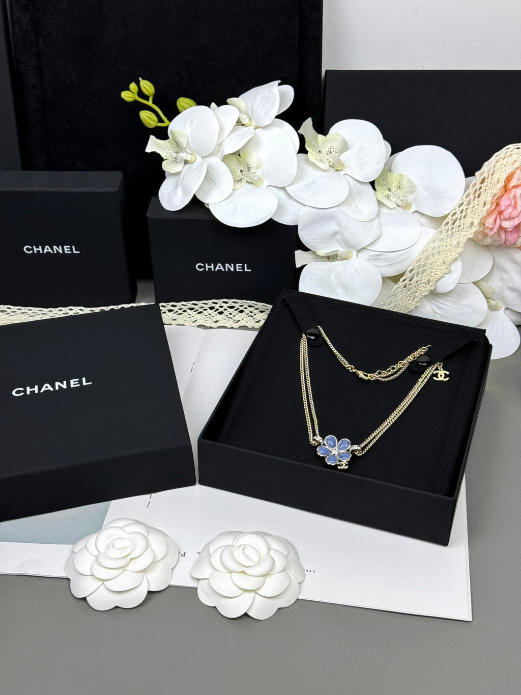 [Marin]New Blue Floral Double-Layer Necklace