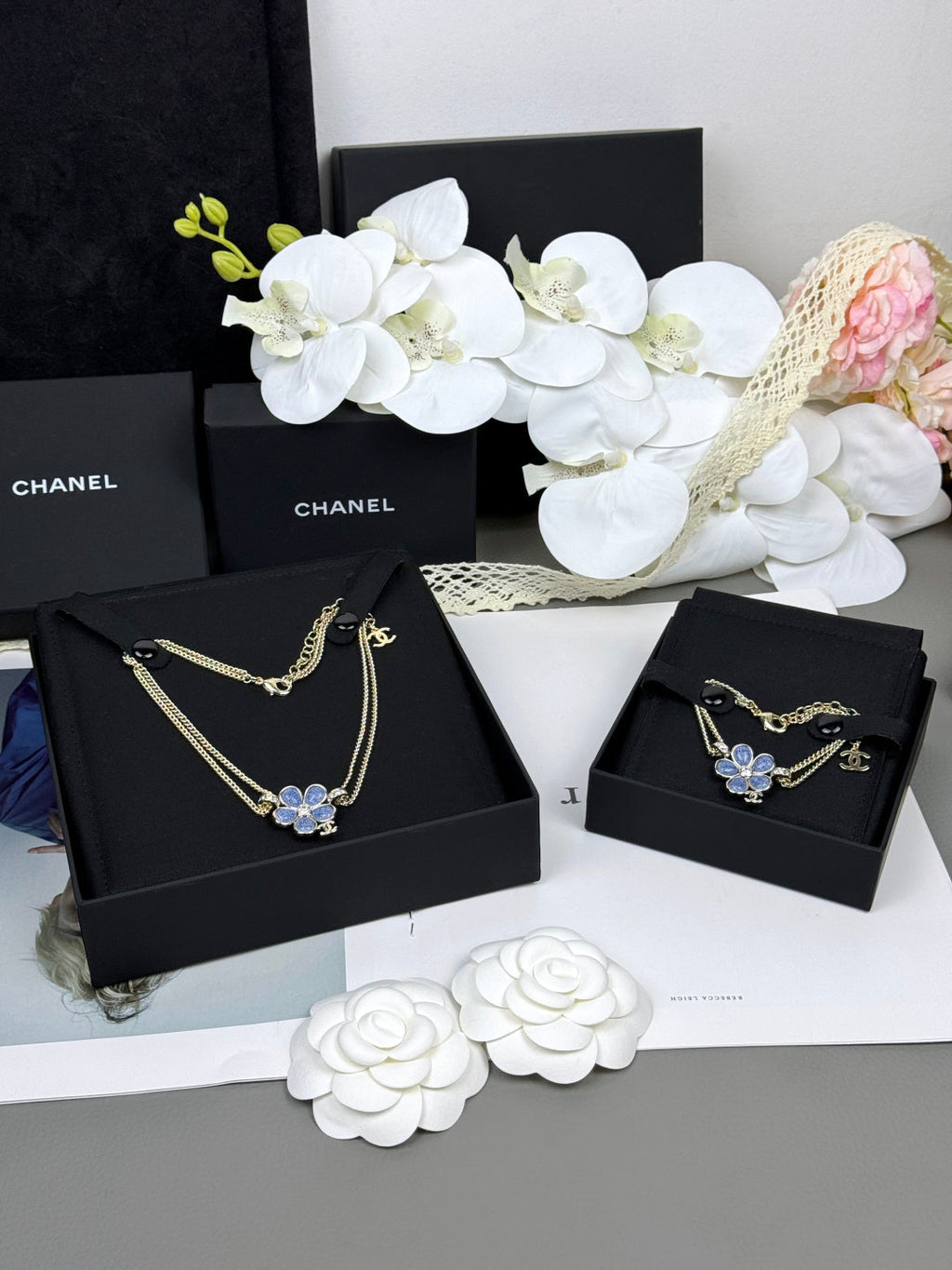 [Marin]New Blue Floral Double-Layer Necklace