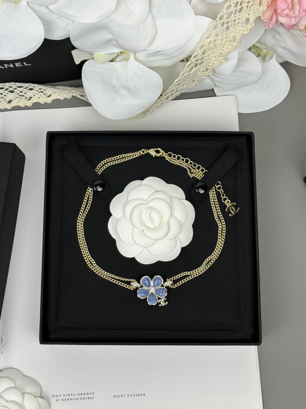 [Marin]New Blue Floral Double-Layer Necklace