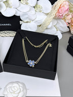[Marin]New Blue Floral Double-Layer Necklace