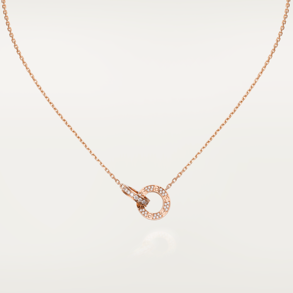 [Marin]LOVE 7.6MM NECKLACE ROSE GOLD AND SILVER  FULL DIAMOND