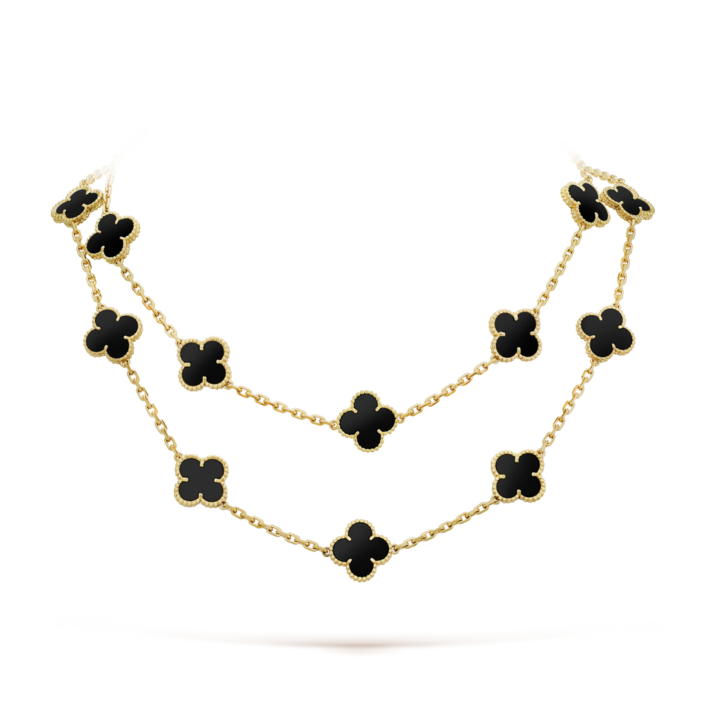 [Marin]CLOVER 20 MOTIFS ONYX NECKLACE