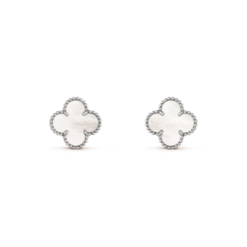 [Marin]CLOVER MEDIUM 1 MOTIFS  WHITE MOP EARRINGS SILVER