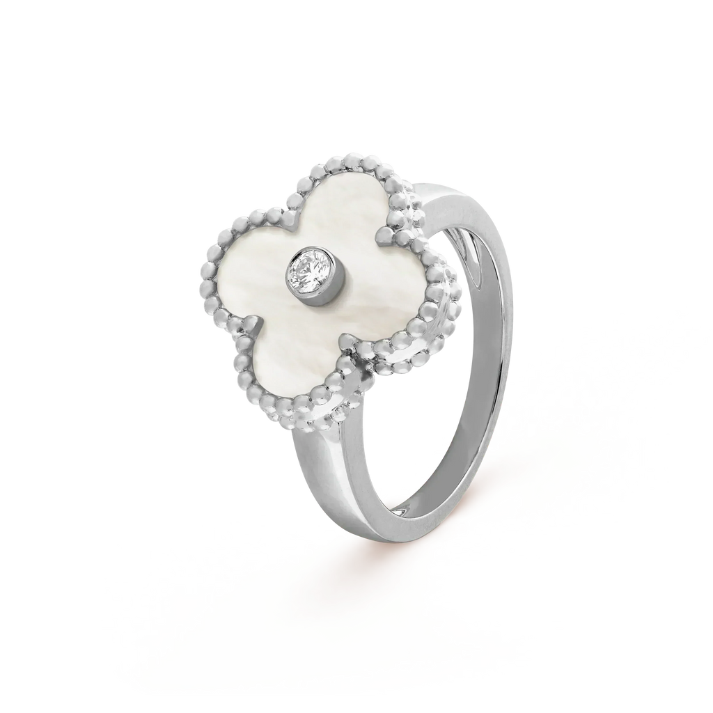 [Marin]BAGUE EN DIAMANT CLOVER SILVER MOP