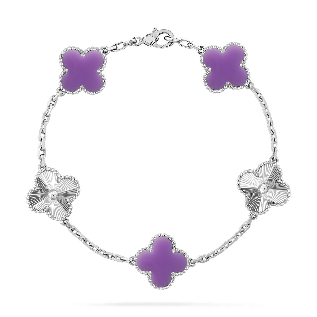 [⭐Shinejoy]BRACELET CLOVER 5 MOTIFS VIOLET CLAIR COLLECTION