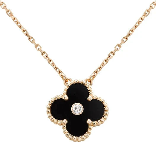 [Marin]CLOVER 15MM DIAMOND ONYX NECKLACE