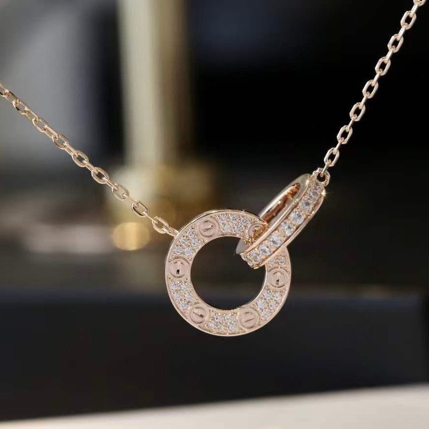 [Marin]LOVE 7.6MM NECKLACE ROSE GOLD AND SILVER  FULL DIAMOND