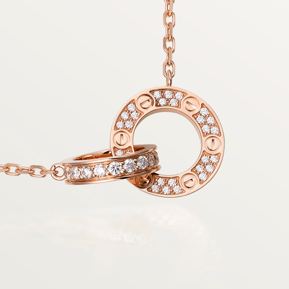 [Marin]LOVE 7.6MM NECKLACE ROSE GOLD AND SILVER  FULL DIAMOND