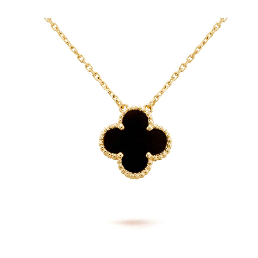 [Marin]CLOVER 15MM BLACK ONYX SINGLE FLOWER NECKLACE