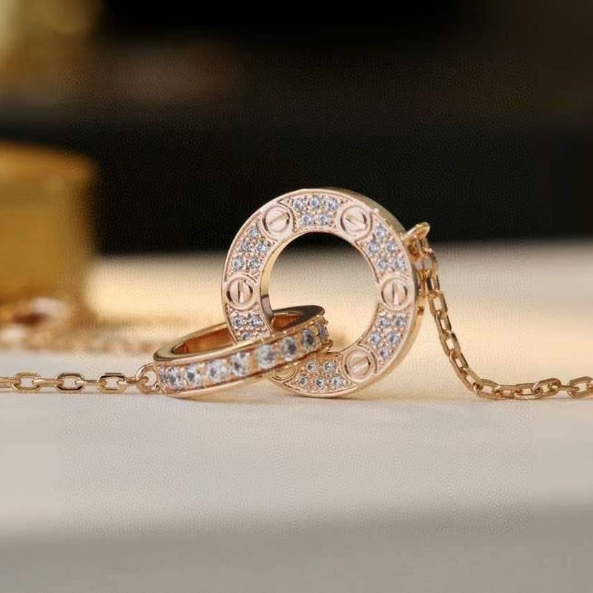 [Marin]COLLIER LOVE 7,6 MM OR ROSE ET ARGENT TOUT DIAMANT
