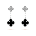 [Marin]CLOVER 2 MOTIFS  DIAMOND ONYX EARRINGS SILVER