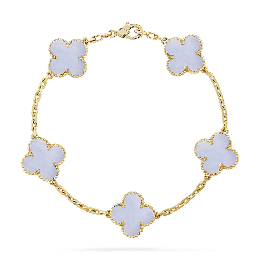 [⭐Shinejoy] CLOVER 5 MOTIF PURPLE CHALCEDONY BRACELET COLLECTION