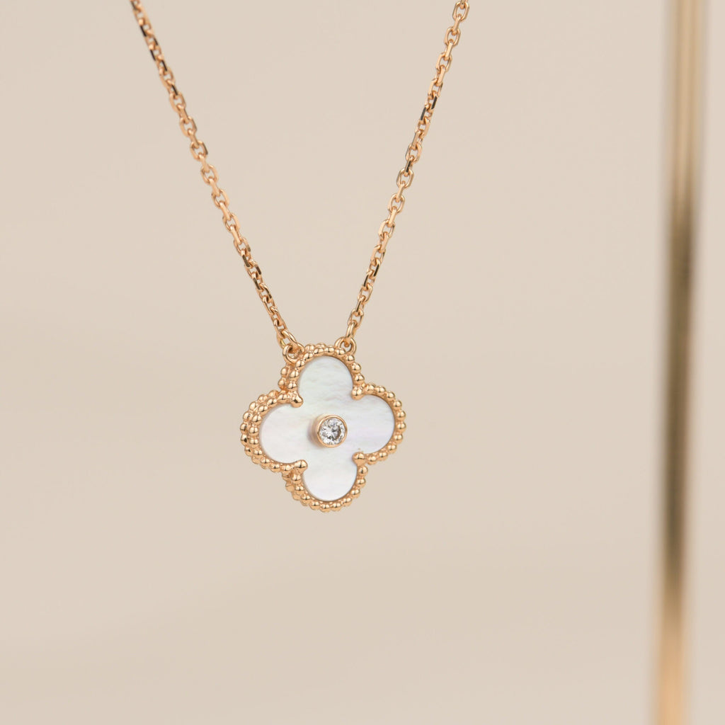 [Marin]COLLIER CLOVER FRITILLAIRE BLANCHE DIAMANT 15MM