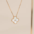 [Marin]COLLIER CLOVER FRITILLAIRE BLANCHE DIAMANT 15MM