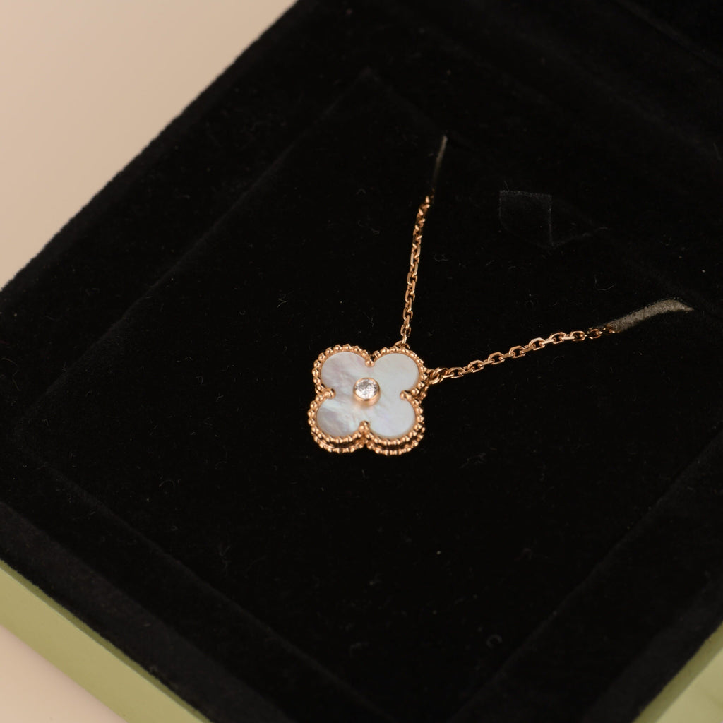 [Marin]COLLIER CLOVER FRITILLAIRE BLANCHE DIAMANT 15MM