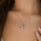 [Marin]CLOVER  15MM DIAMOND LASER NECKLACE SILVER