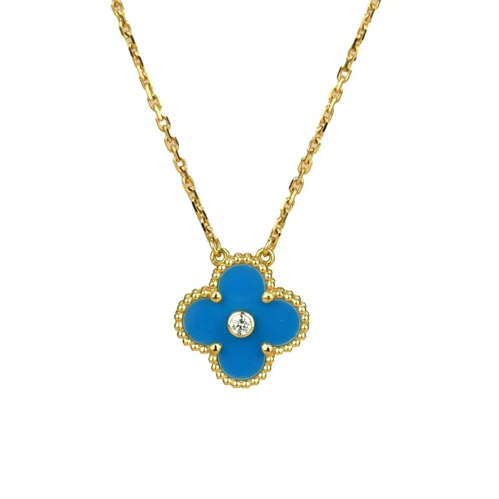 [Marin]CLOVER 15MM DIAMOND AND BLUE AGATE NECKLACE