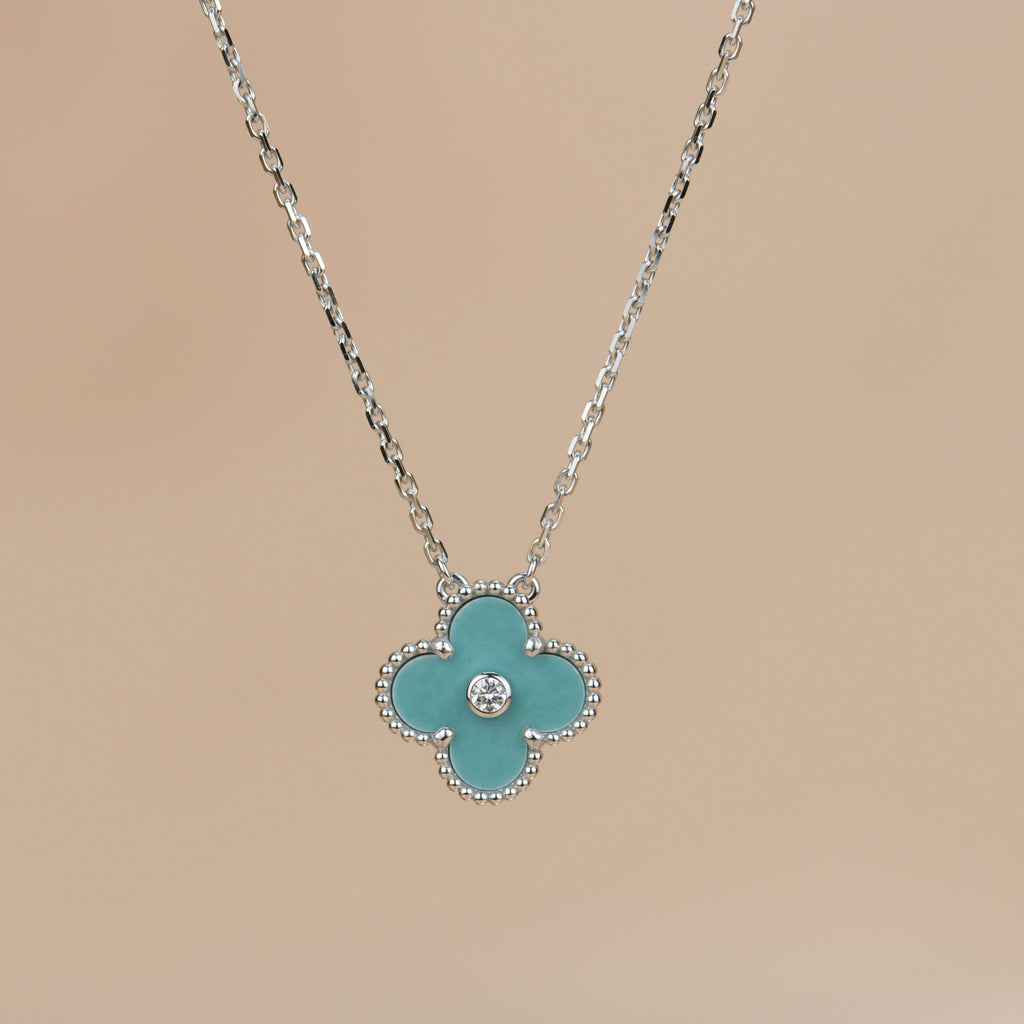 [Marin]COLLIER CLOVER 15MM DIAMOND PORCELAINE SVRES ARGENT