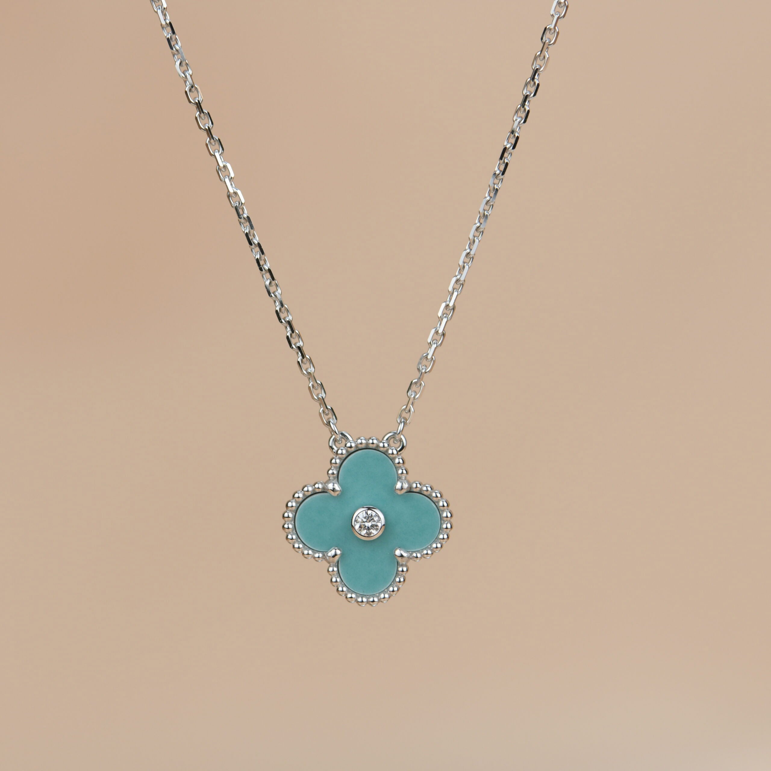 [Marin]COLLIER CLOVER 15MM DIAMOND PORCELAINE SVRES ARGENT